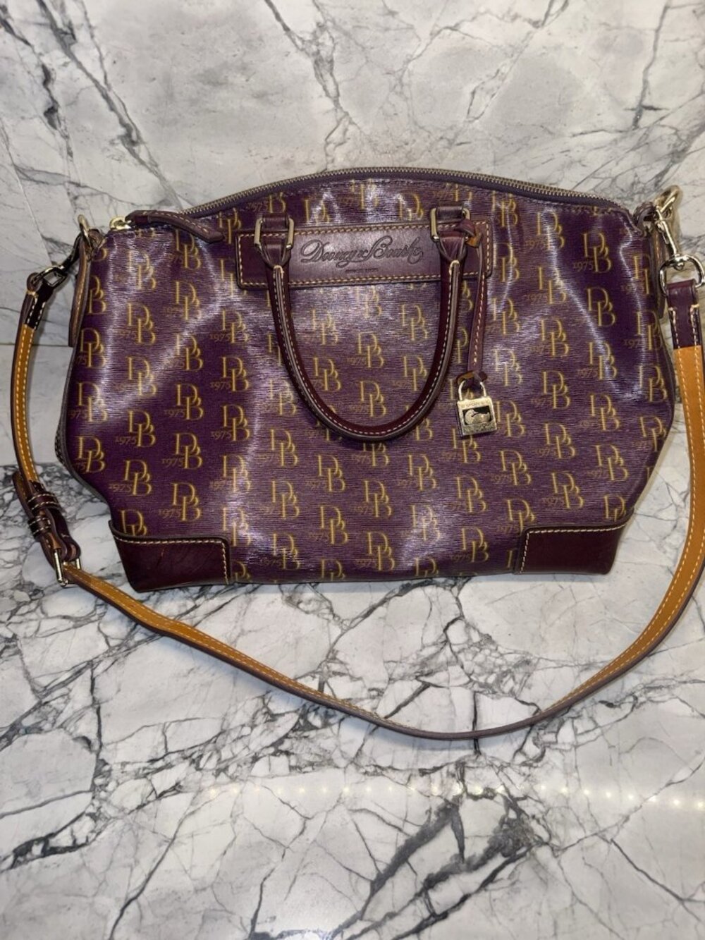 DOONEY & BOURKE Signature Vanessa Satchel PurseFlorentine leather Bordeaux Rare